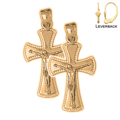 Sterling Silver 25mm Crucifix Earrings (White or Yellow Gold Plated)