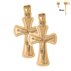 Sterling Silver 25mm Crucifix Earrings (White or Yellow Gold Plated)