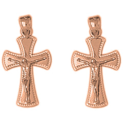 14K or 18K Gold 25mm Crucifix Earrings