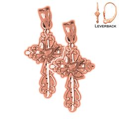 14K or 18K Gold Dove and Cross Earrings