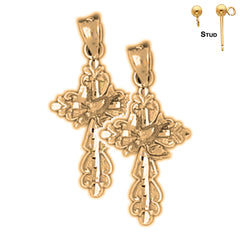 Sterling Silver 26mm Dove and Cross Earrings (White or Yellow Gold Plated)
