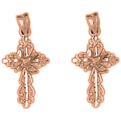 14K or 18K Gold 26mm Dove and Cross Earrings