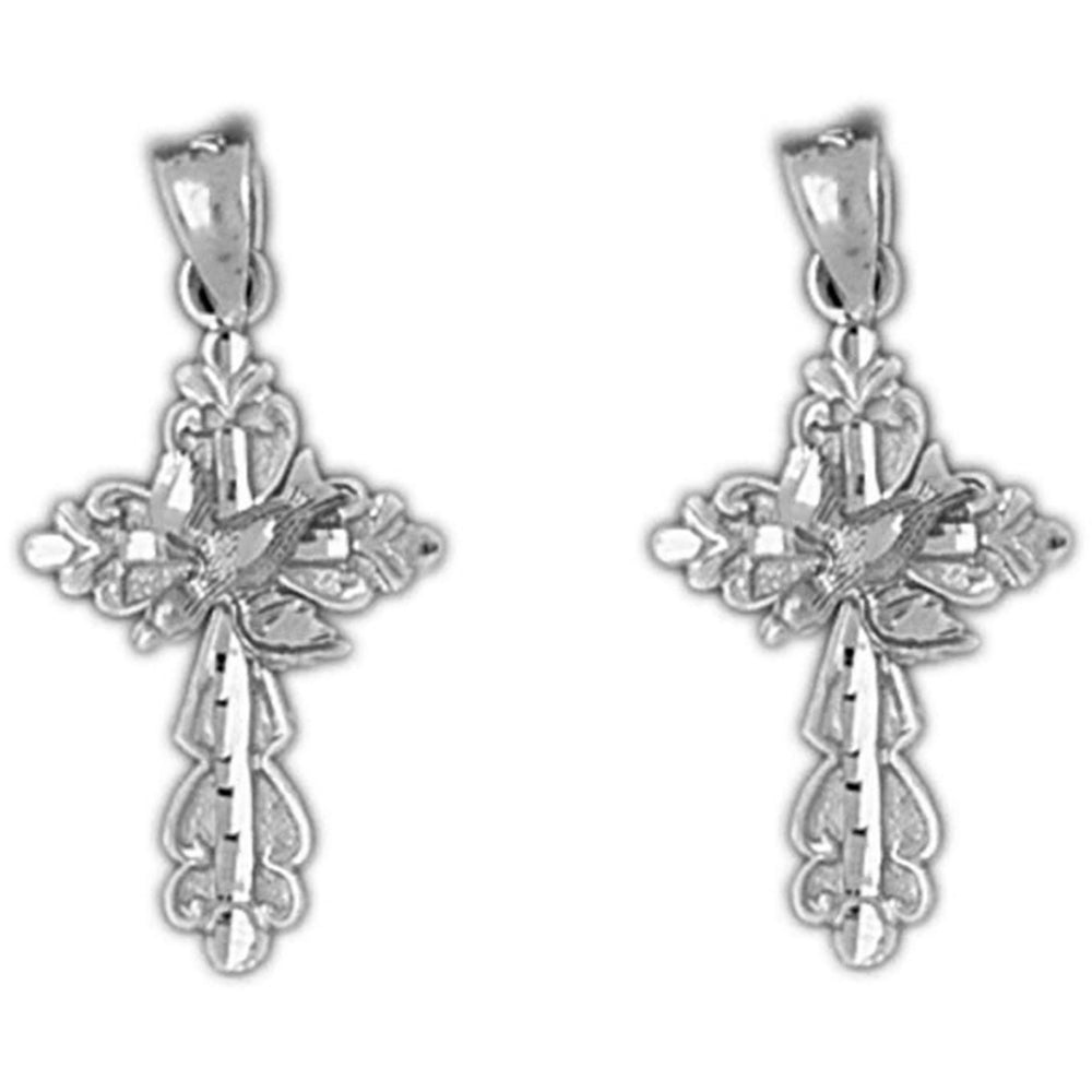 Sterling Silver 26mm Dove and Cross Earrings