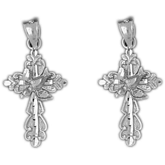 Sterling Silver 26mm Dove and Cross Earrings