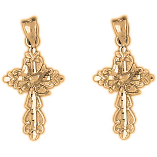 Yellow Gold-plated Silver 26mm Dove and Cross Earrings