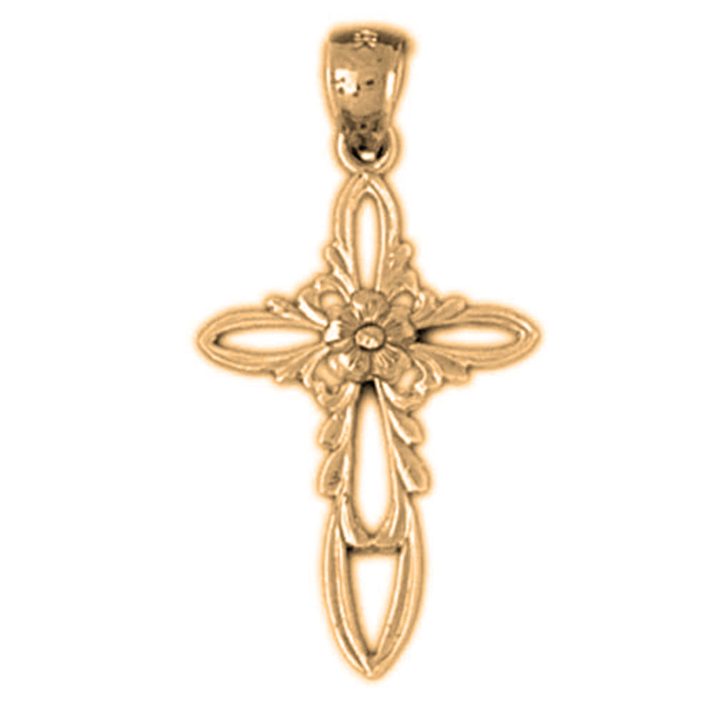 14K or 18K Gold Rose and Cross Pendant
