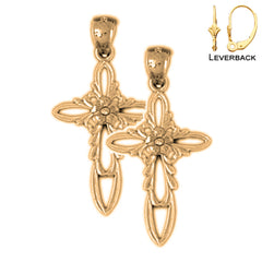 14K or 18K Gold Rose and Cross Earrings