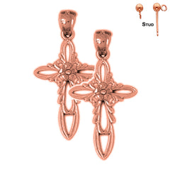 14K or 18K Gold Rose and Cross Earrings