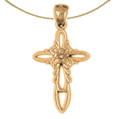 14K or 18K Gold Rose and Cross Pendant