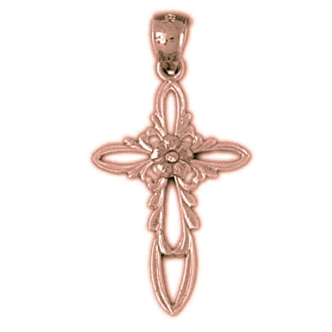 14K or 18K Gold Rose and Cross Pendant