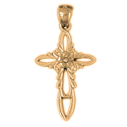 14K or 18K Gold Rose and Cross Pendant