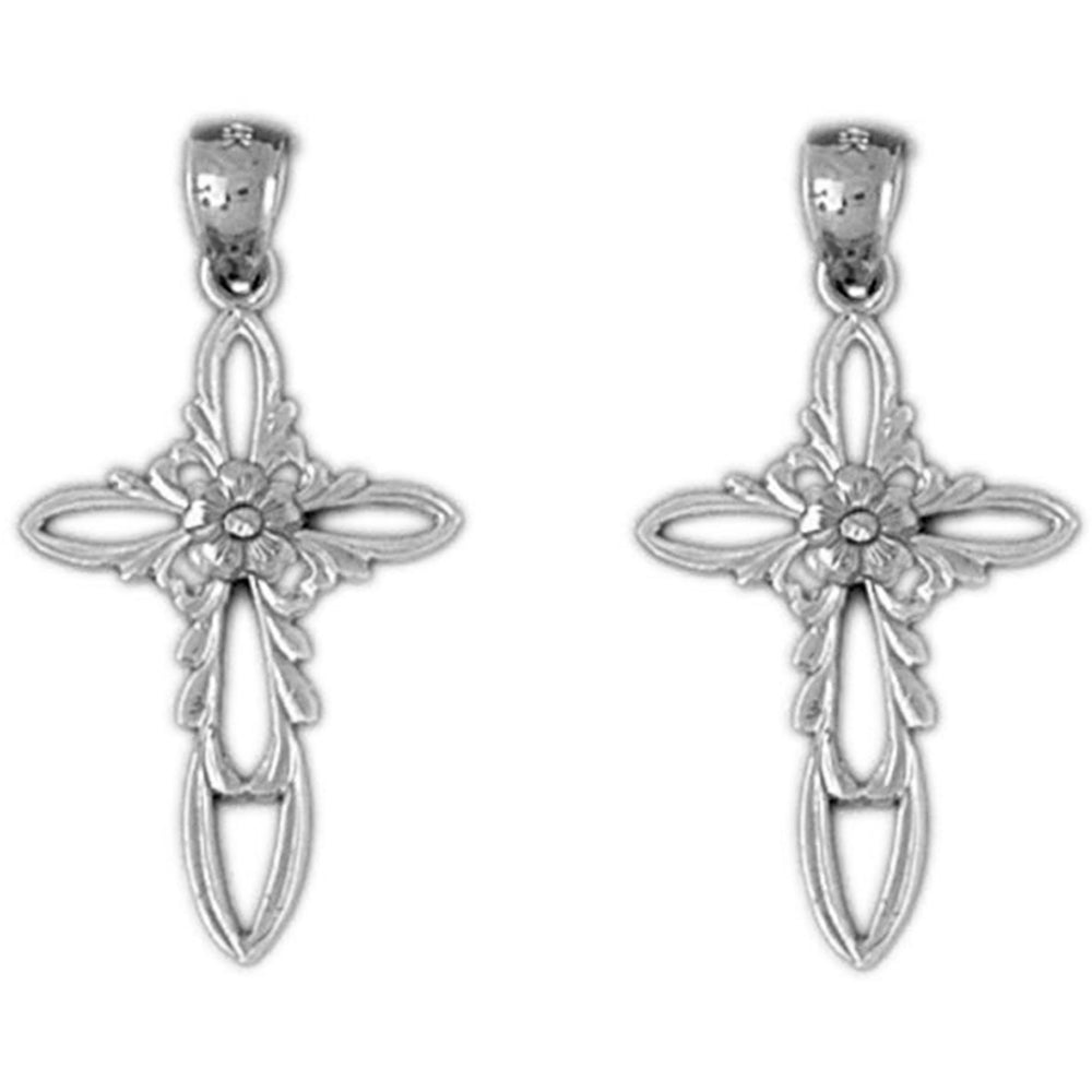 Sterling Silver 31mm Rose and Cross Earrings