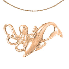 Oktopus- und Delfinanhänger aus 10 Karat, 14 Karat oder 18 Karat Gold