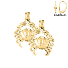 Sterling Silver 21mm Crab Earrings (White or Yellow Gold Plated)
