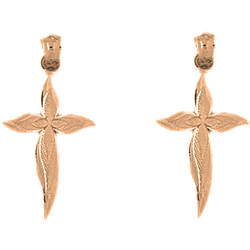 14K or 18K Gold 26mm Passion Cross Earrings