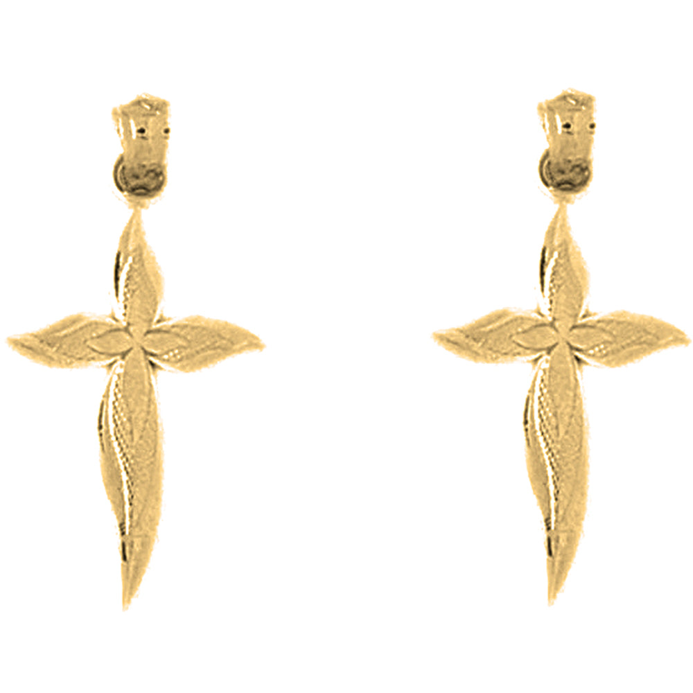 Yellow Gold-plated Silver 26mm Passion Cross Earrings