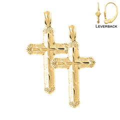 Sterling Silver 29mm Latin Cross Earrings (White or Yellow Gold Plated)