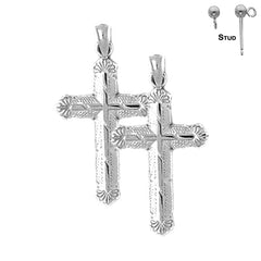 Sterling Silver 29mm Latin Cross Earrings (White or Yellow Gold Plated)