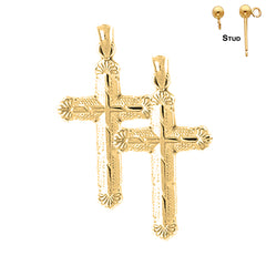 Sterling Silver 29mm Latin Cross Earrings (White or Yellow Gold Plated)