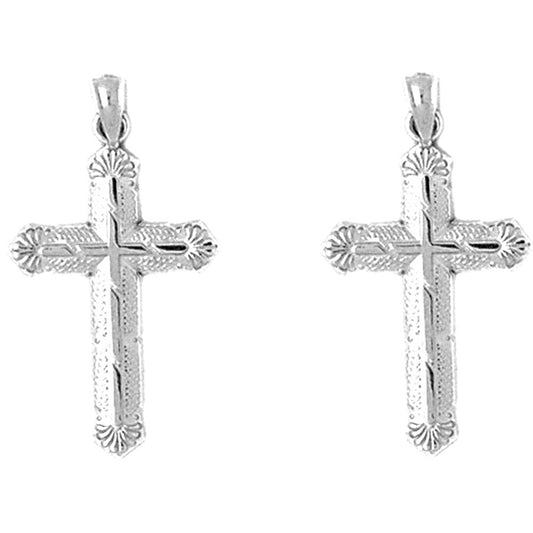 Sterling Silver 29mm Latin Cross Earrings