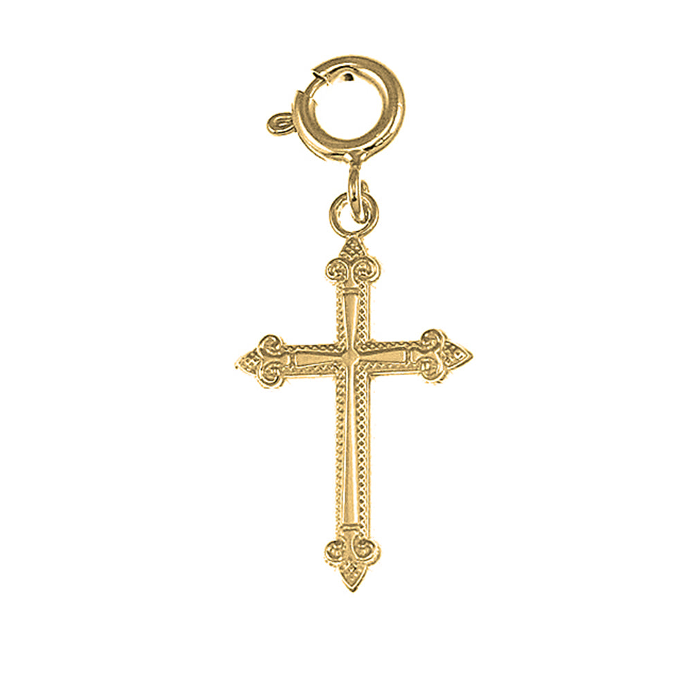 14K or 18K Gold Fleur de Lis Cross Pendant