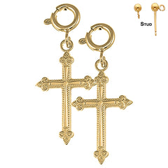 Sterling Silver 24mm Fleur de Lis Cross Earrings (White or Yellow Gold Plated)