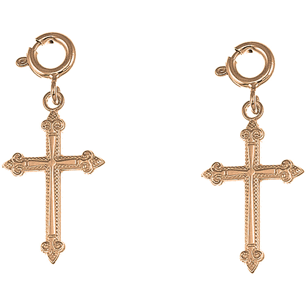 14K or 18K Gold 24mm Fleur de Lis Cross Earrings