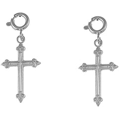 Sterling Silver 24mm Fleur de Lis Cross Earrings