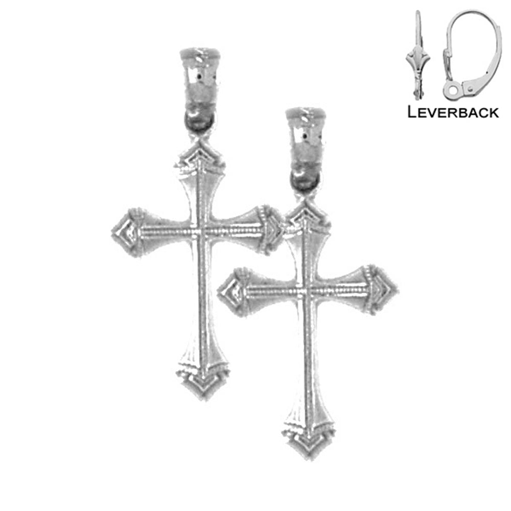 Sterling Silver 23mm Passion Cross Earrings (White or Yellow Gold Plated)