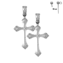 Pendientes de plata de ley con forma de cruz de la pasión de 23 mm (chapados en oro blanco o amarillo)