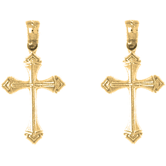 Yellow Gold-plated Silver 23mm Passion Cross Earrings