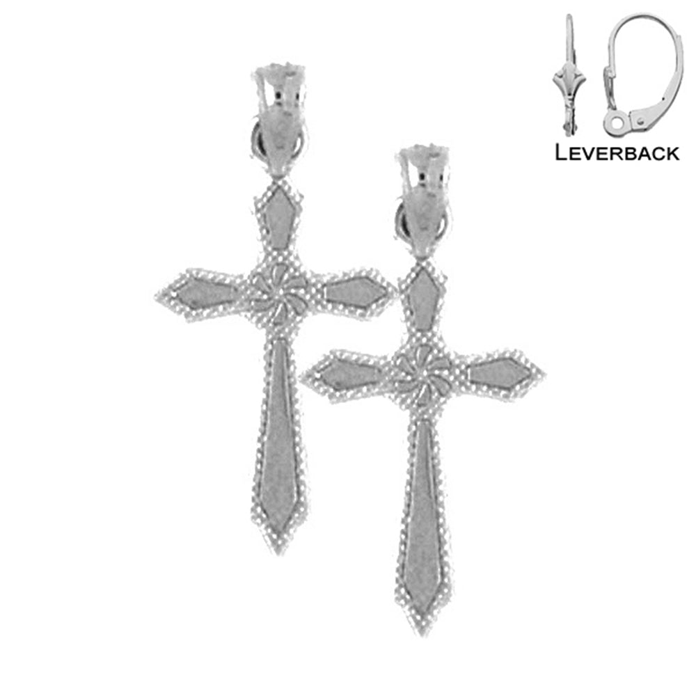 Sterling Silver 23mm Passion Cross Earrings (White or Yellow Gold Plated)