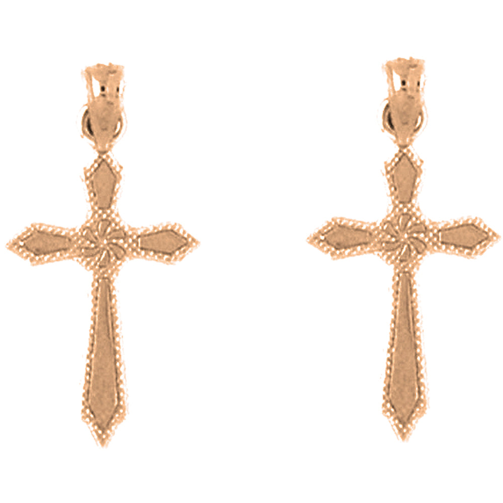 14K or 18K Gold 23mm Passion Cross Earrings