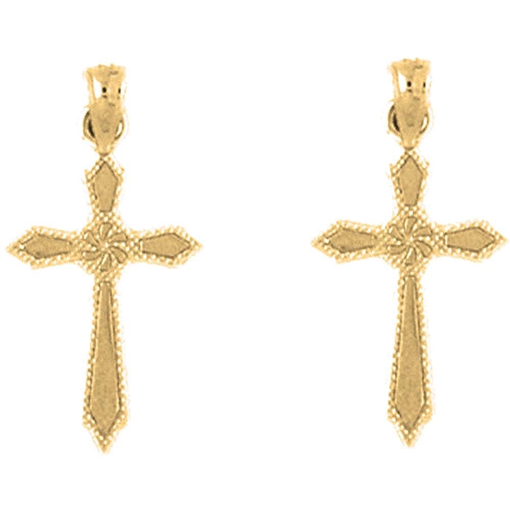 14K or 18K Gold 23mm Passion Cross Earrings