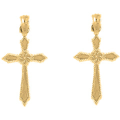 Yellow Gold-plated Silver 23mm Passion Cross Earrings