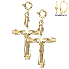 Sterling Silver 38mm Latin Crucifix Earrings (White or Yellow Gold Plated)