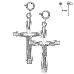 Sterling Silver 38mm Latin Crucifix Earrings (White or Yellow Gold Plated)