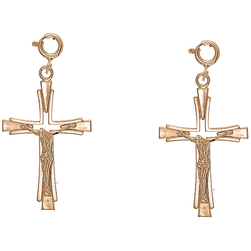 14K or 18K Gold 38mm Latin Crucifix Earrings