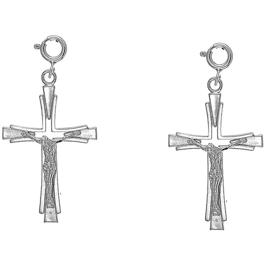 Sterling Silver 38mm Latin Crucifix Earrings