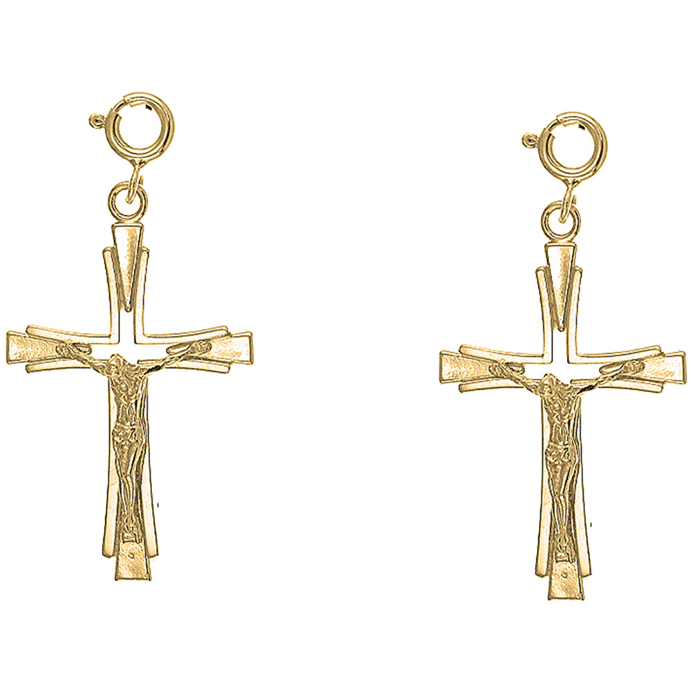 14K or 18K Gold 38mm Latin Crucifix Earrings