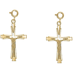 Yellow Gold-plated Silver 38mm Latin Crucifix Earrings