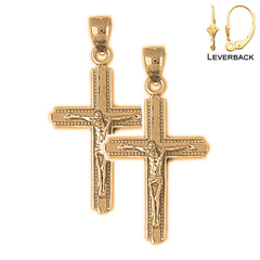 Sterling Silver 34mm Latin Crucifix Earrings (White or Yellow Gold Plated)