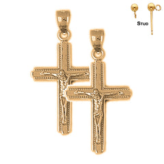 Pendientes de crucifijo latino de plata de ley de 34 mm (chapados en oro blanco o amarillo)