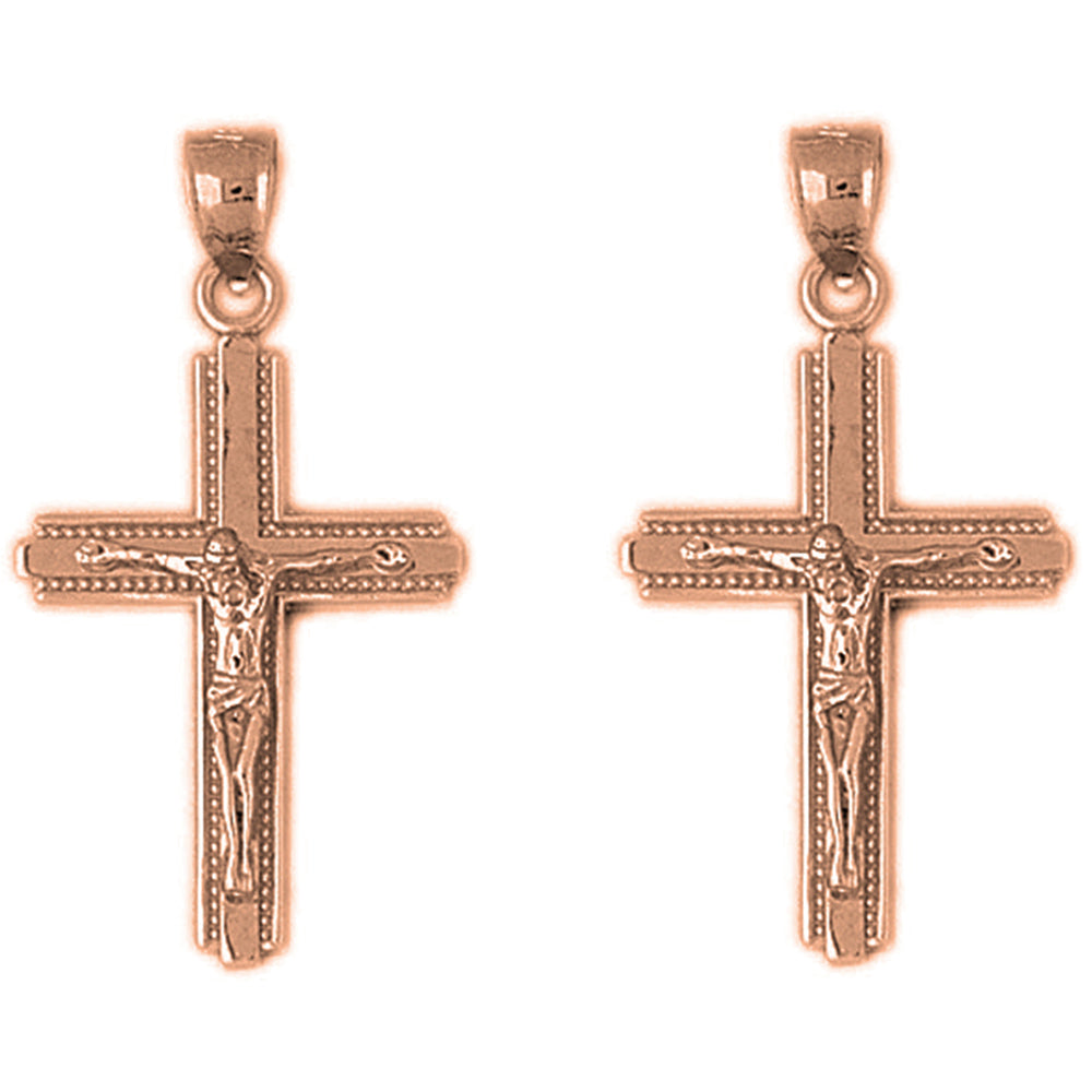 14K or 18K Gold 34mm Latin Crucifix Earrings