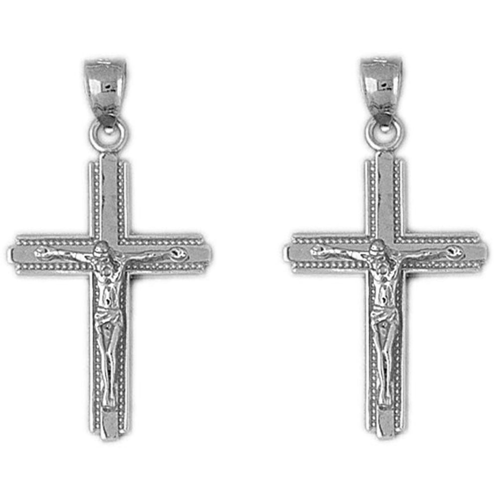 Sterling Silver 34mm Latin Crucifix Earrings