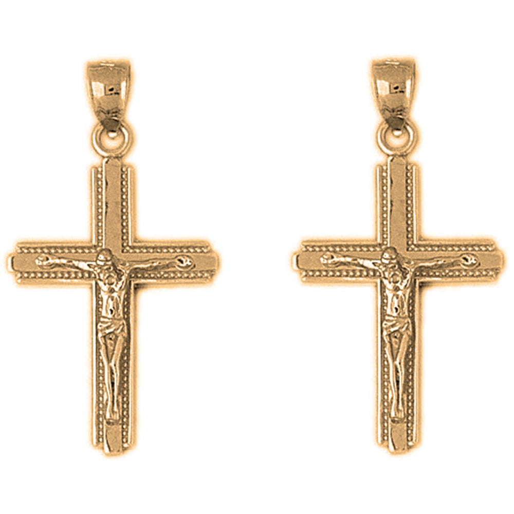 14K or 18K Gold 34mm Latin Crucifix Earrings