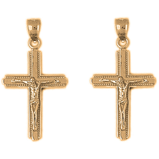 Yellow Gold-plated Silver 34mm Latin Crucifix Earrings