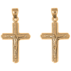 Yellow Gold-plated Silver 34mm Latin Crucifix Earrings