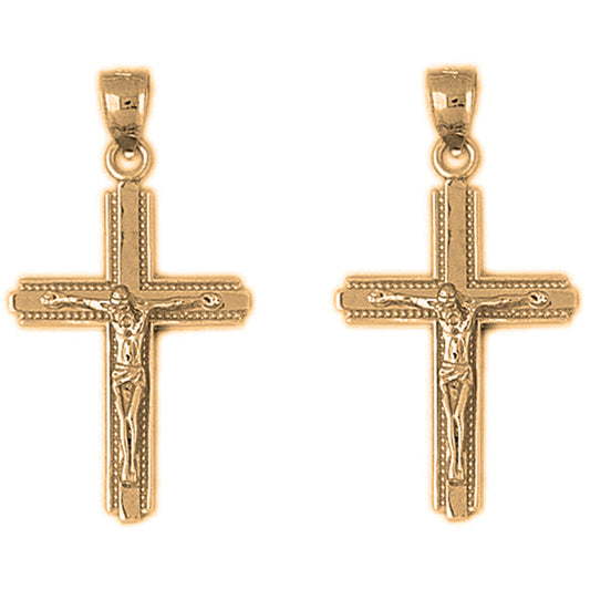 14K or 18K Gold 34mm Latin Crucifix Earrings