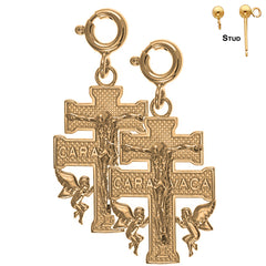 Sterling Silver 27mm Caravaca Crucifix Earrings (White or Yellow Gold Plated)